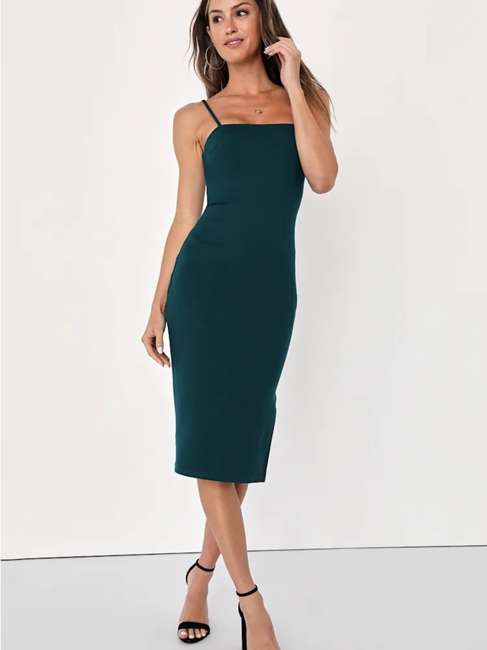 Lulus Paulina Forest Green Bodycon Midi Dress